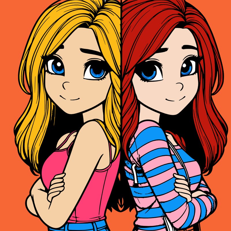 realistic girl split into two