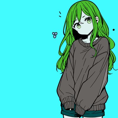 manga teen girl  in a sweater and baggy pants