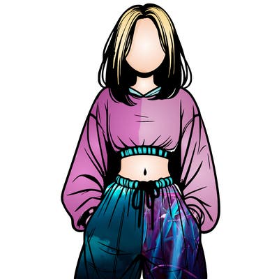 realistic girl faceless with baggy pants and a crop top