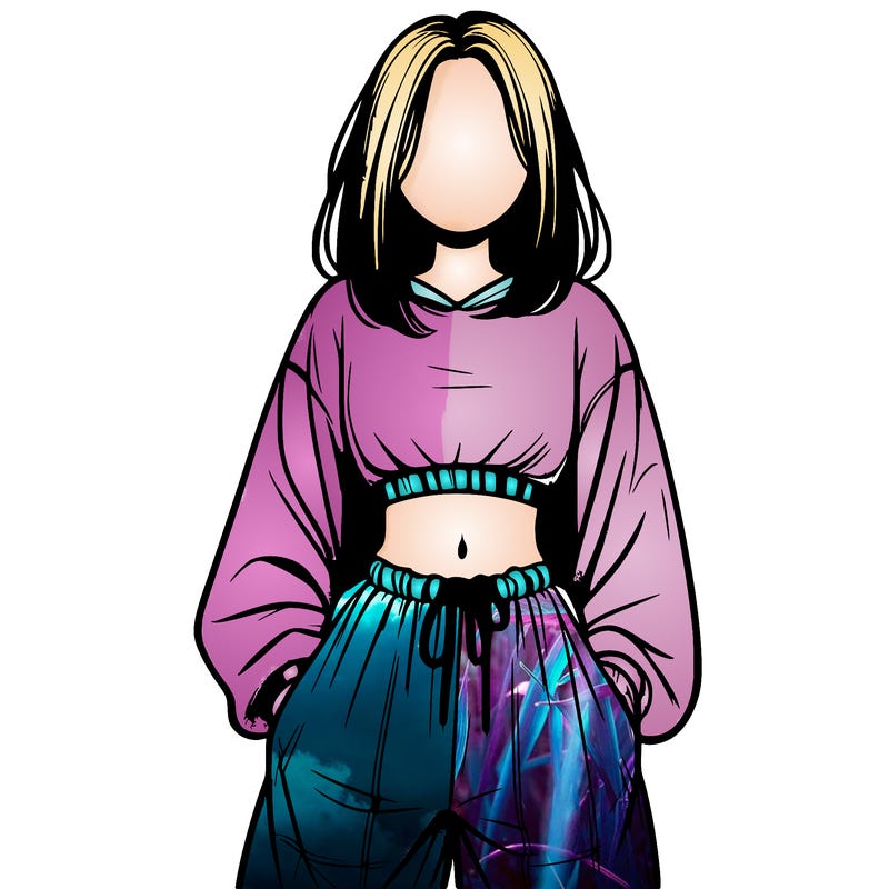 realistic girl faceless with baggy pants and a crop top