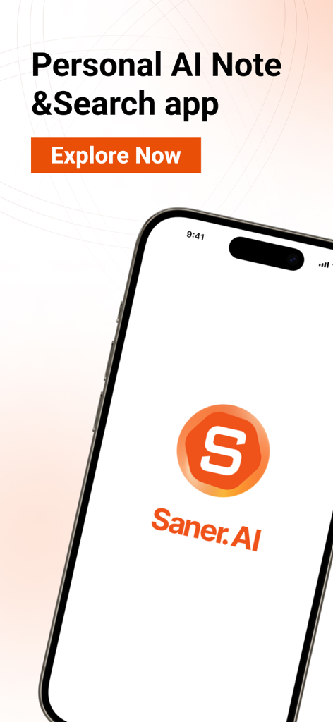 Saner.AI - Saner.AI splash screen on an iPhone showcasing a personal AI note and search tool