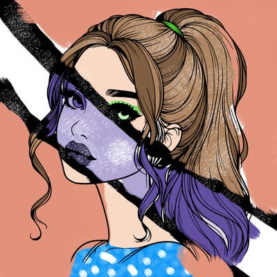 realistic girl with a ponytail on her hair and lips