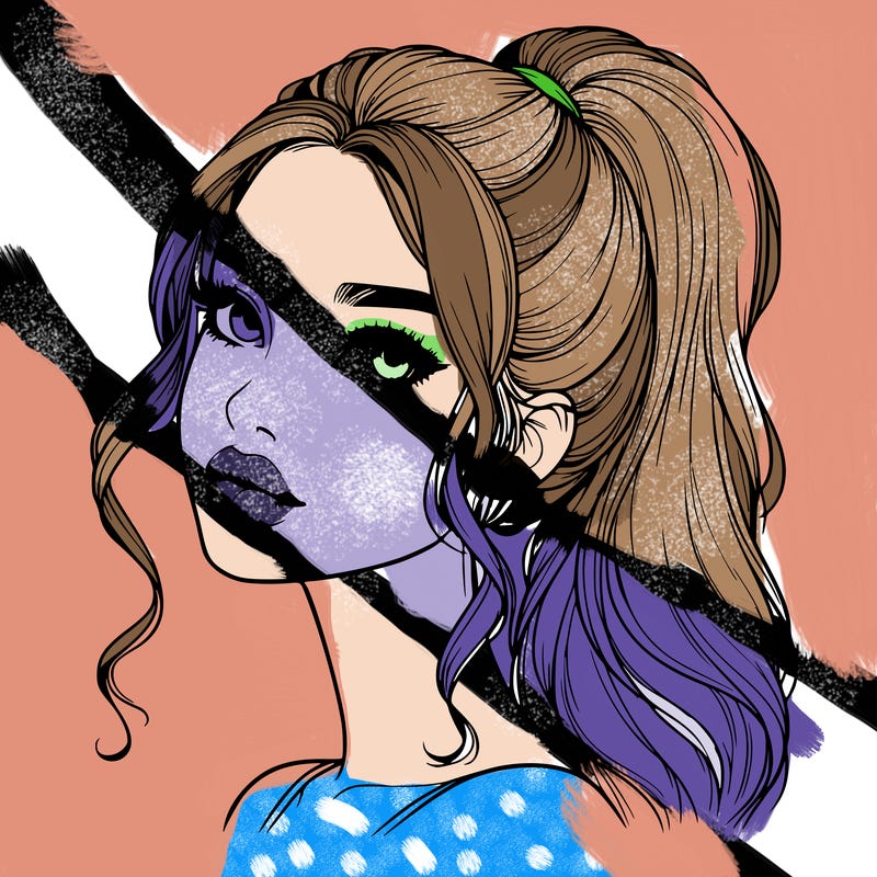 realistic girl with a ponytail on her hair and lips