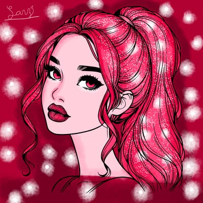 realistic girl with a ponytail on her hair and lips