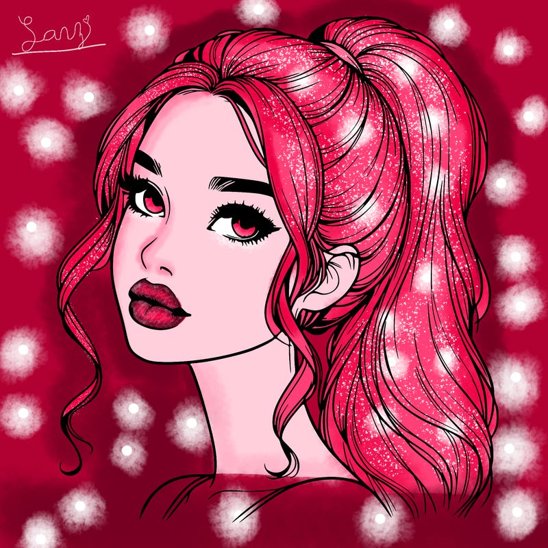 realistic girl with a ponytail on her hair and lips