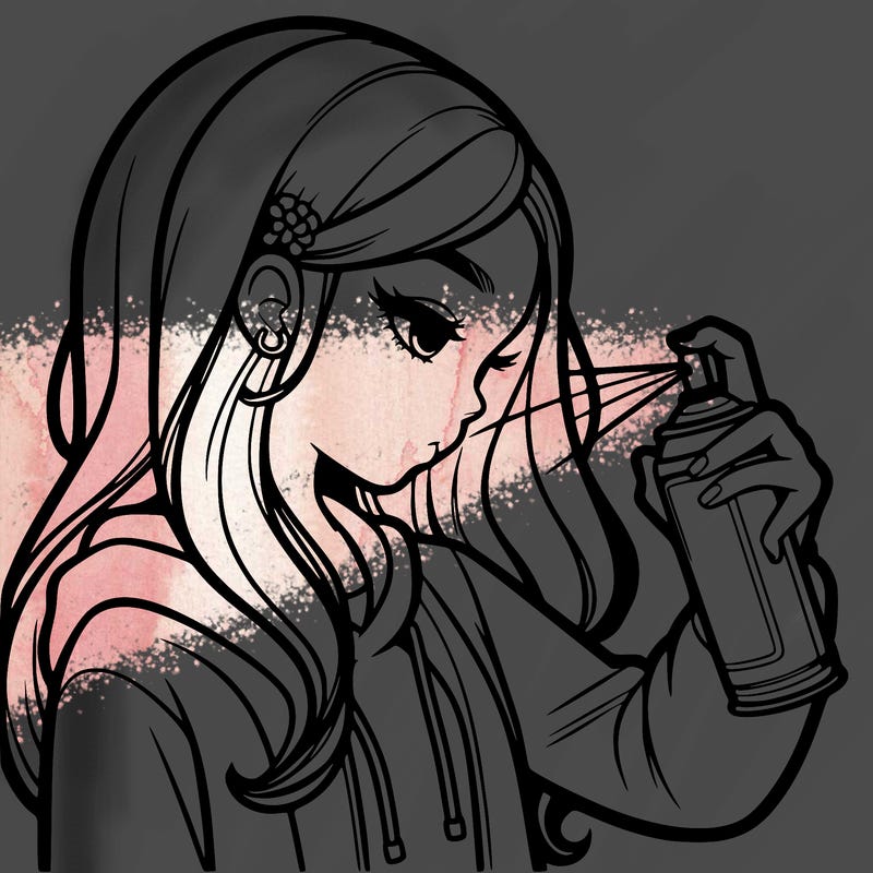 a realistic girl spray painting