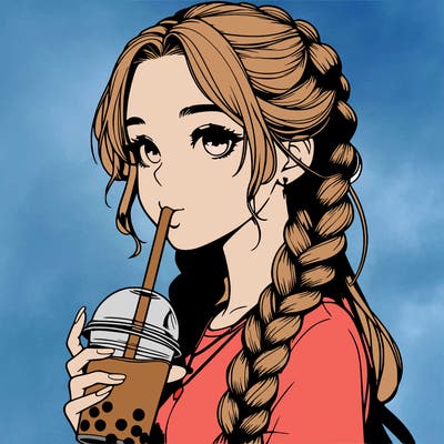 realistic girl with braided hair drinking boba