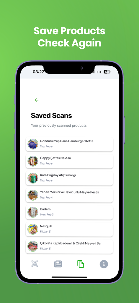 Marketto: Product Scanner - A list of previously scanned grocery and cosmetic products saved in the Marketto app history