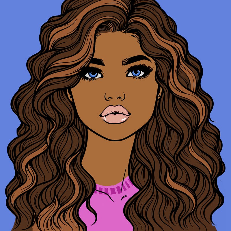 realistic girl with wavy hair and lips