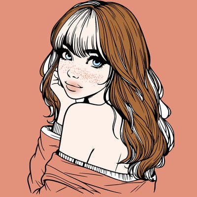 realistic girl with bangs looking over her shoulder