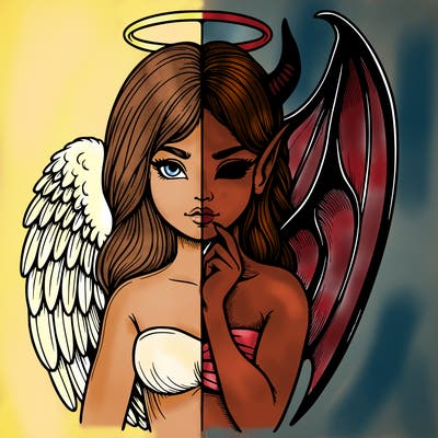 realistic angel half demon