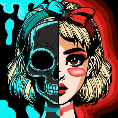 realistic girl with half skull mask