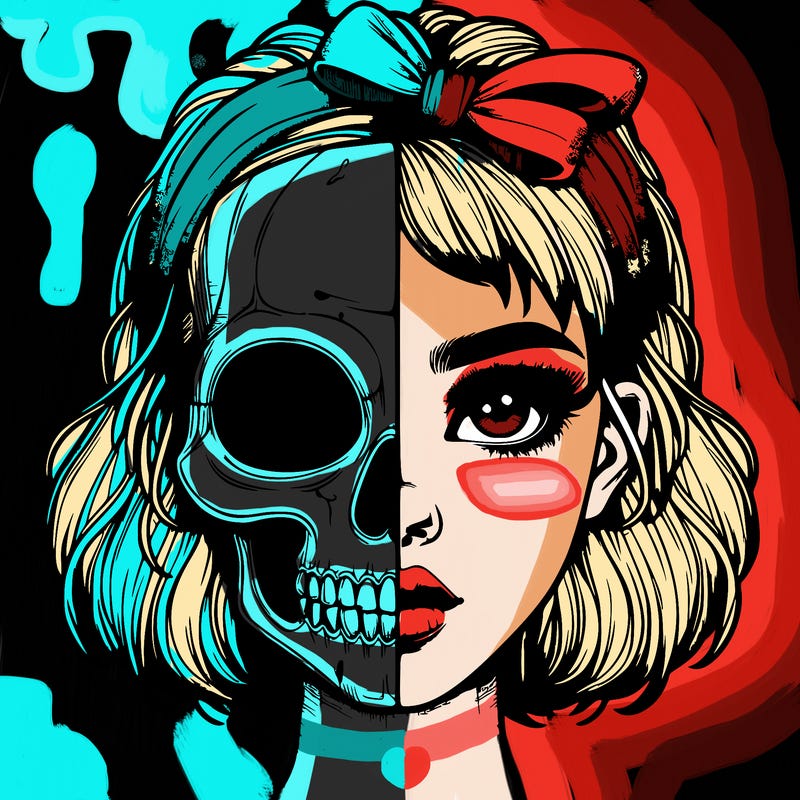 realistic girl with half skull mask