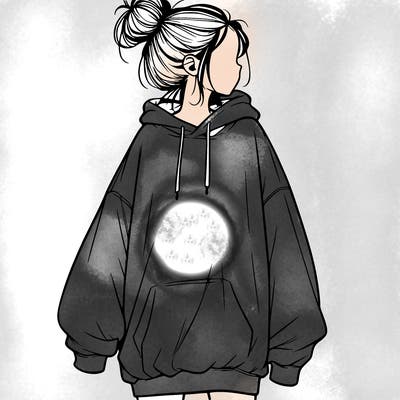 realistic girl with a oversized sweatshirt on and a bun