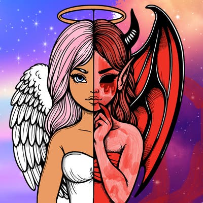 realistic angel half demon