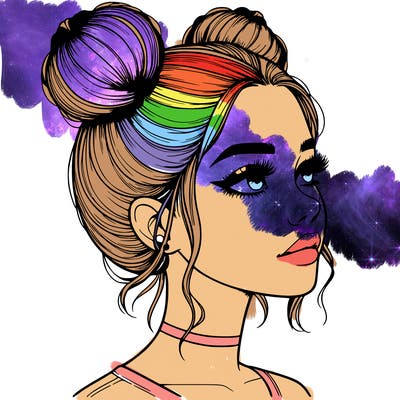 realistic girl with buns on the top of her head