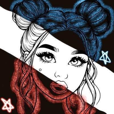 realistic girl with two buns on her hair and lips