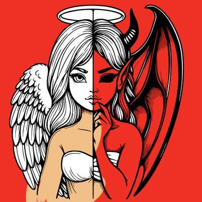 realistic angel half demon