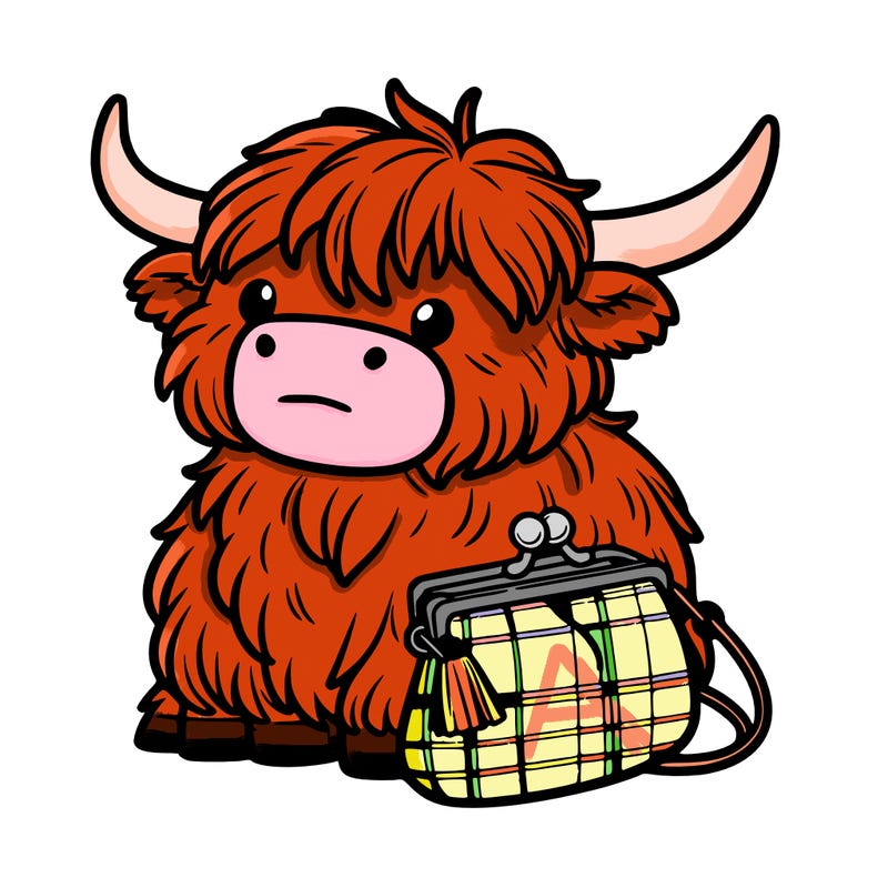 highland cow in a purse