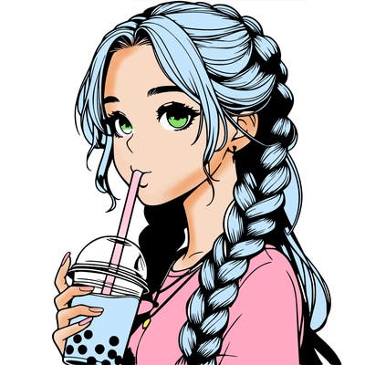 realistic girl with braided hair drinking boba