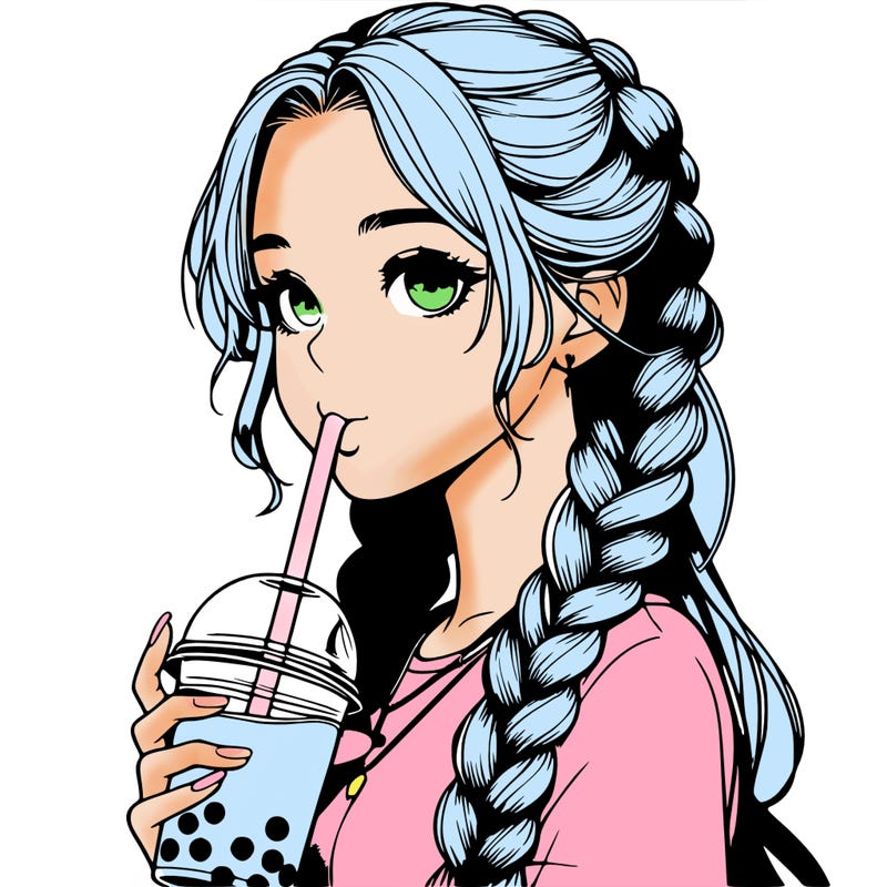 realistic girl with braided hair drinking boba