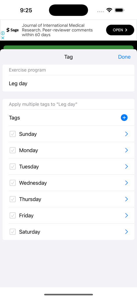 Tabata Timer for HIIT - Organizing a HIIT exercise program using custom tags and daily schedules