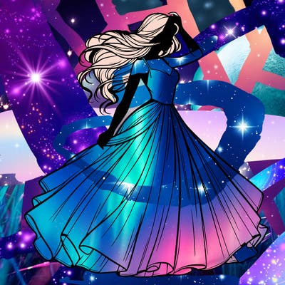 realistic woman with dress flowing in the wind