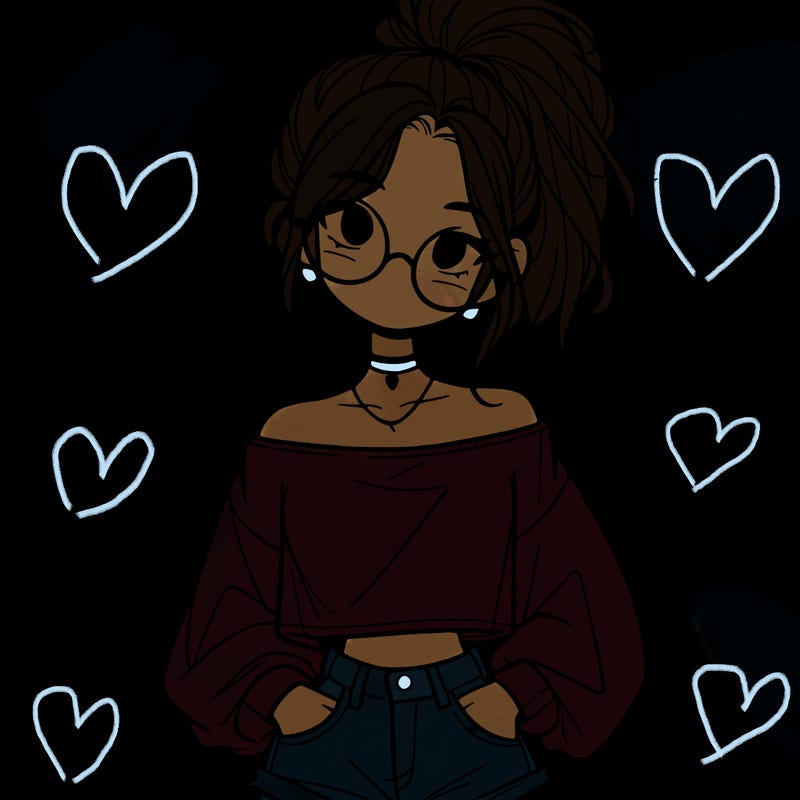 girl with a messy ponytail glasses a baggy crop top and jean shorts