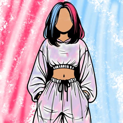 realistic girl faceless with baggy pants and a crop top