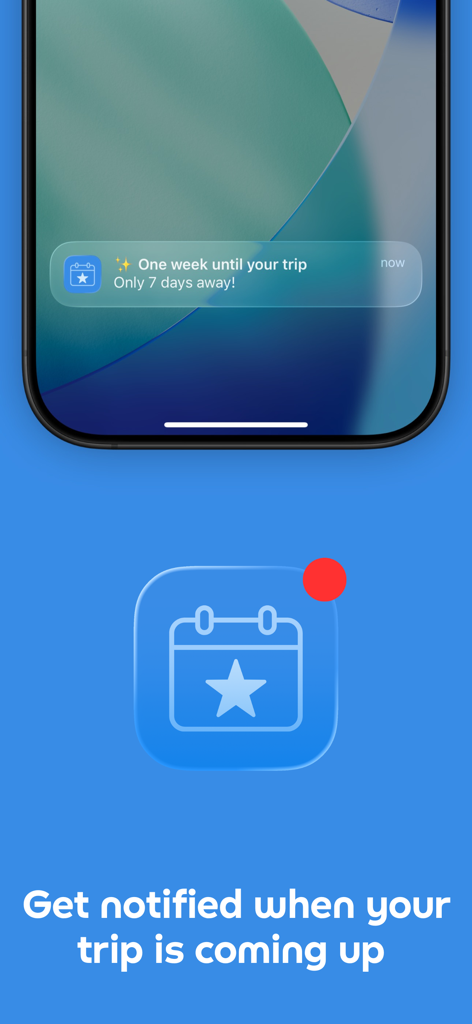 iPhone notification showing seven days remaining until a Disney trip