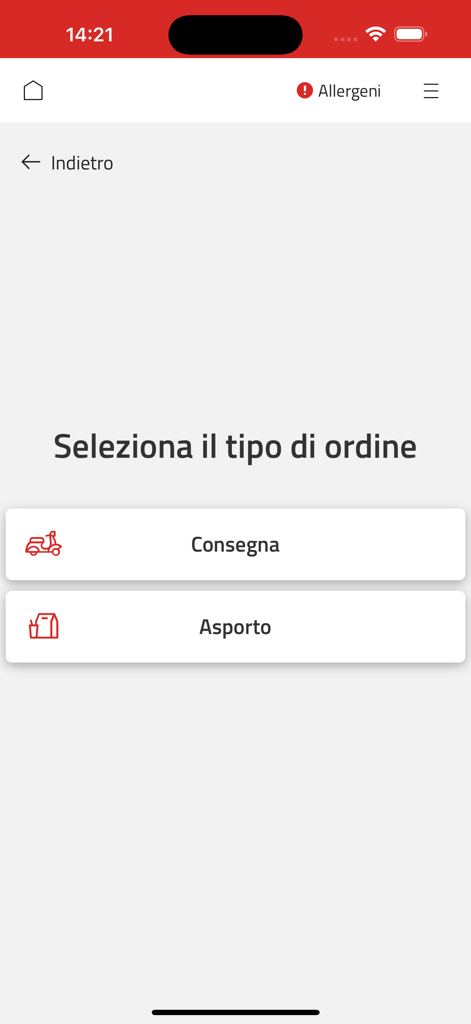 Bildschirm in der Walter's-App, der es Benutzern ermöglicht, zwischen Lieferung und Abholung zu wählen.