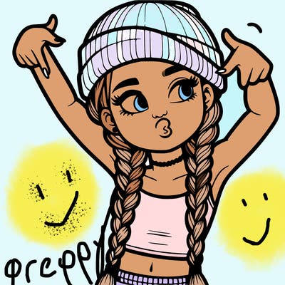realistic teenage girl with braids and a beanie and crop top doing 🫶🏼