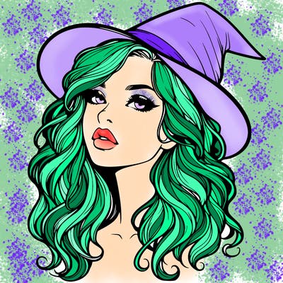 realistic witch girl with wavy hair and lips