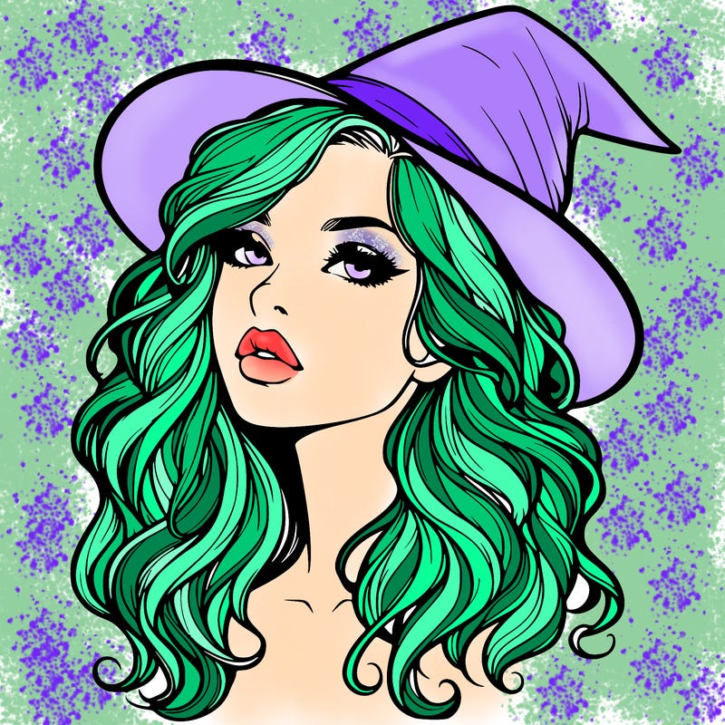 realistic witch girl with wavy hair and lips