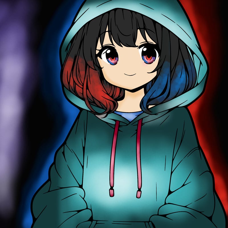 anime girl wearing an oversized hoodie