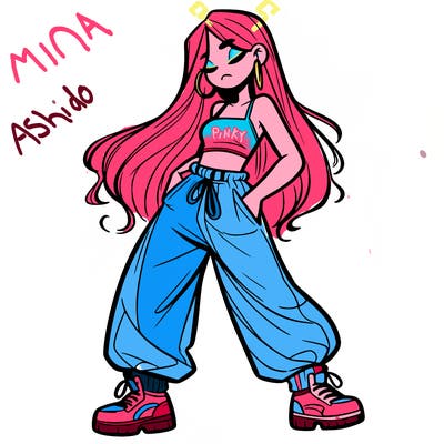 girl in baggy pants crop top and long hair