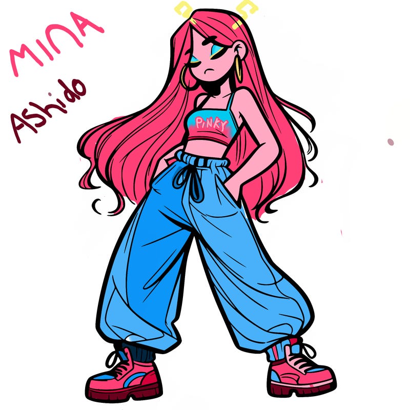 girl in baggy pants crop top and long hair