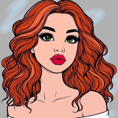 realistic girl with wavy hair and lips