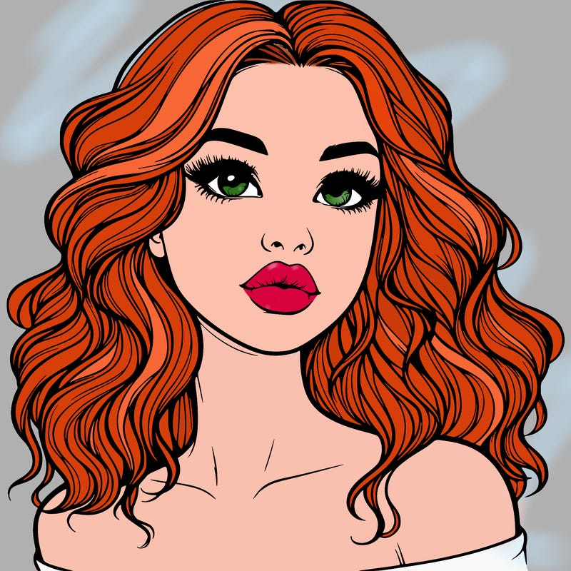 realistic girl with wavy hair and lips