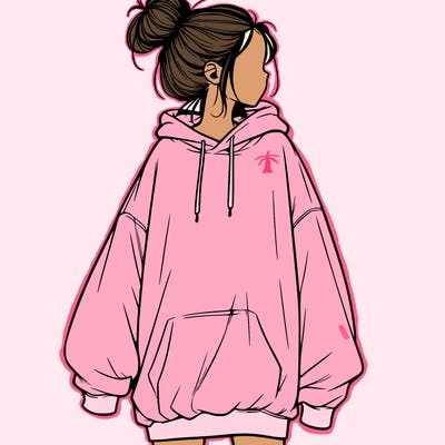 realistic girl with a oversized sweatshirt on and a bun