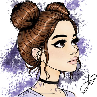 realistic girl with buns on the top of her head