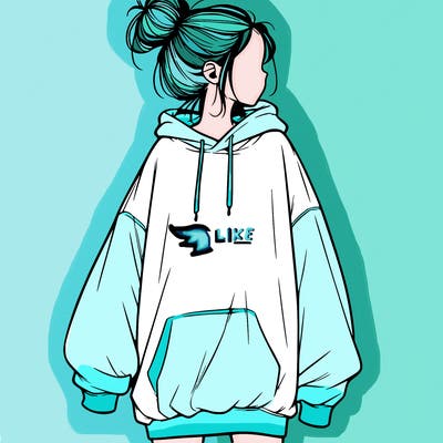 realistic girl with a oversized sweatshirt on and a bun