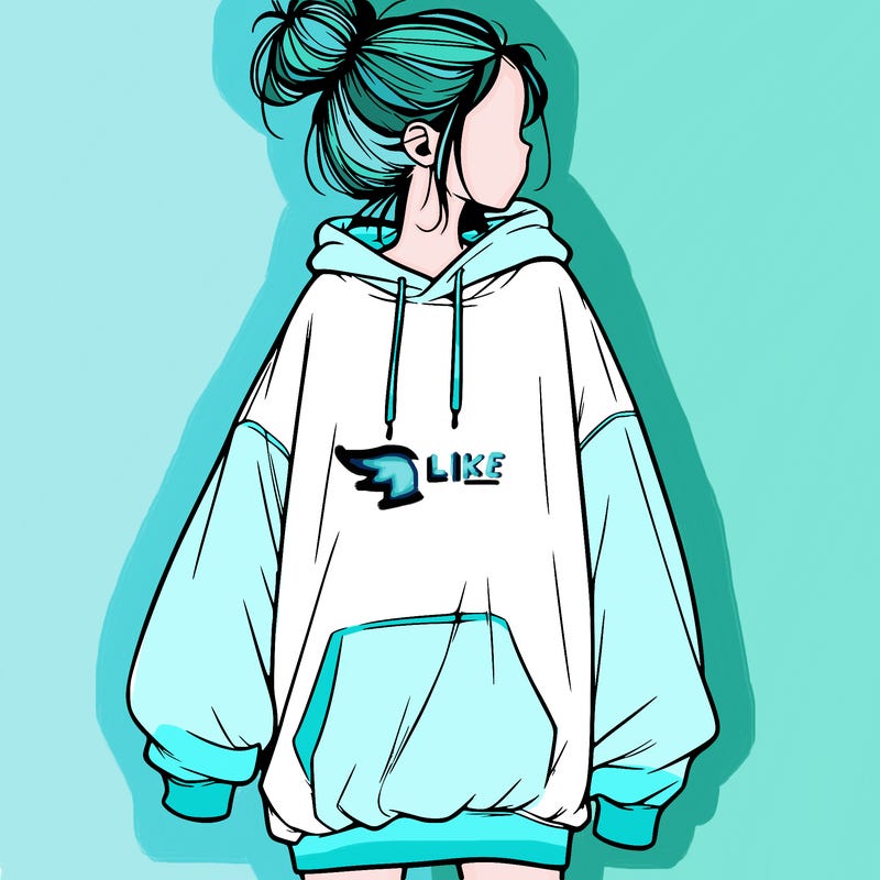 realistic girl with a oversized sweatshirt on and a bun