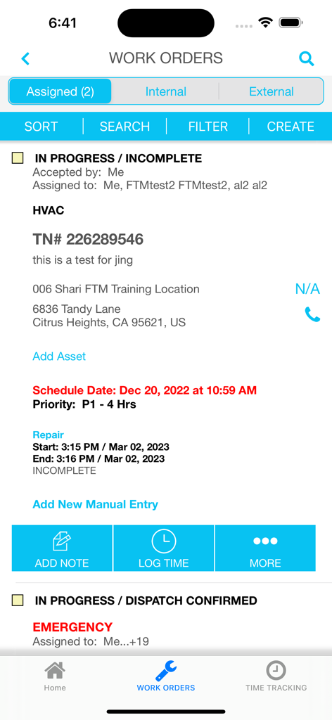 ServiceChannel Provider - Mobile interface of ServiceChannel Provider showing assigned HVAC work order details including location status and priority
