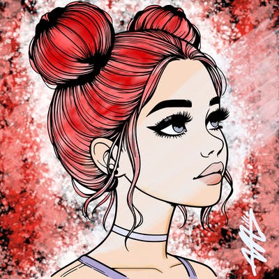 realistic girl with buns on the top of her head