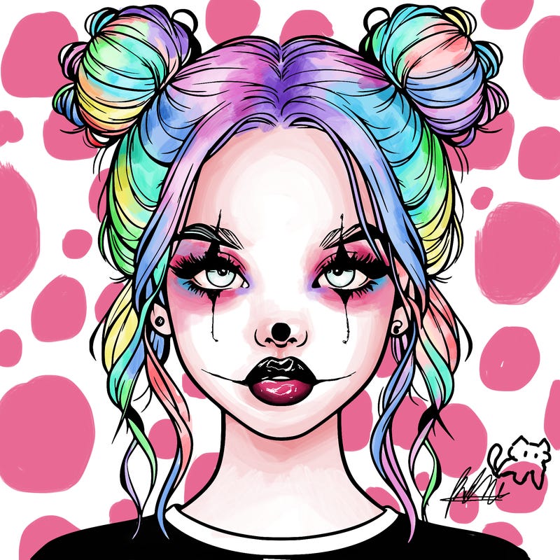 realistic girl with two buns in hair and lips