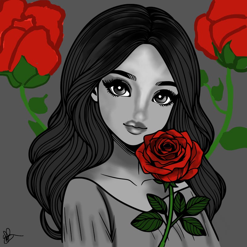 realistic girl with rose