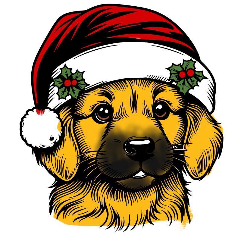 realistic dog wearing a santa hat
