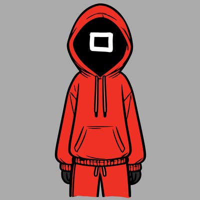 faceless girl in a tracksuit with a hood on and no hair