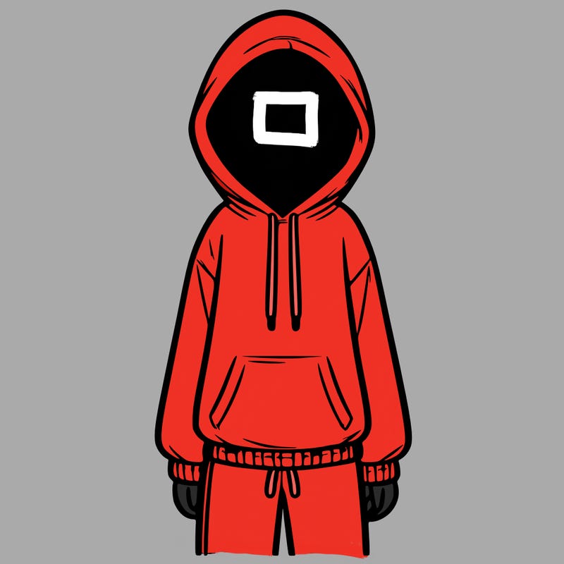 faceless girl in a tracksuit with a hood on and no hair